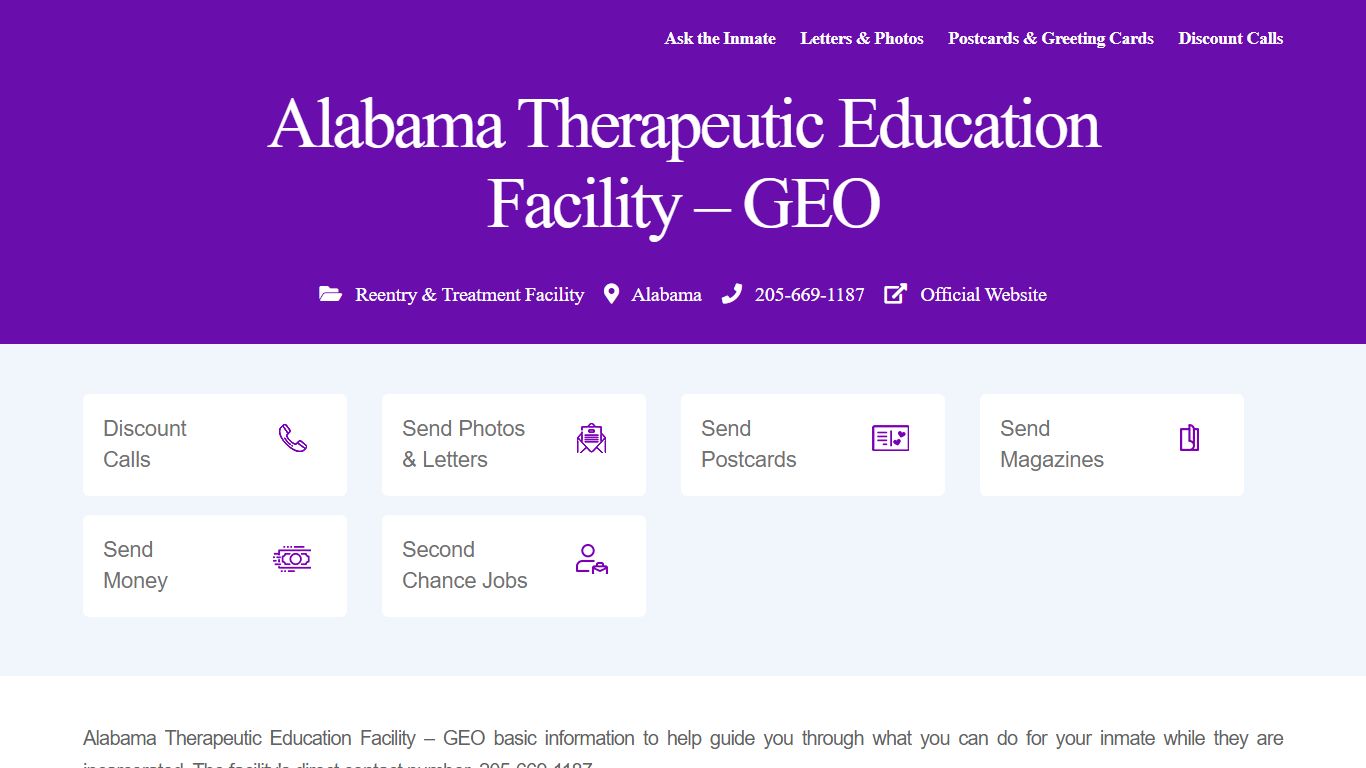 Alabama Therapeutic Education Facility - GEO - InmateAid